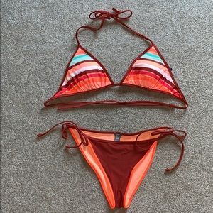 Striped Swimsuit (lrg top, med bottoms)